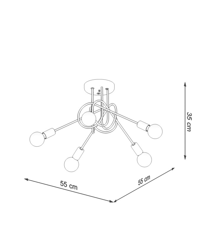 Loop Multi Arm Semi Flush Ceiling Lamp 5 Black-4