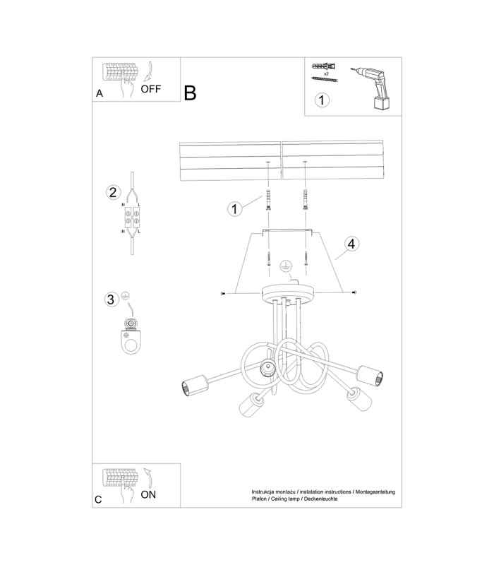 Loop Multi Arm Semi Flush Ceiling Lamp 5 Black-5