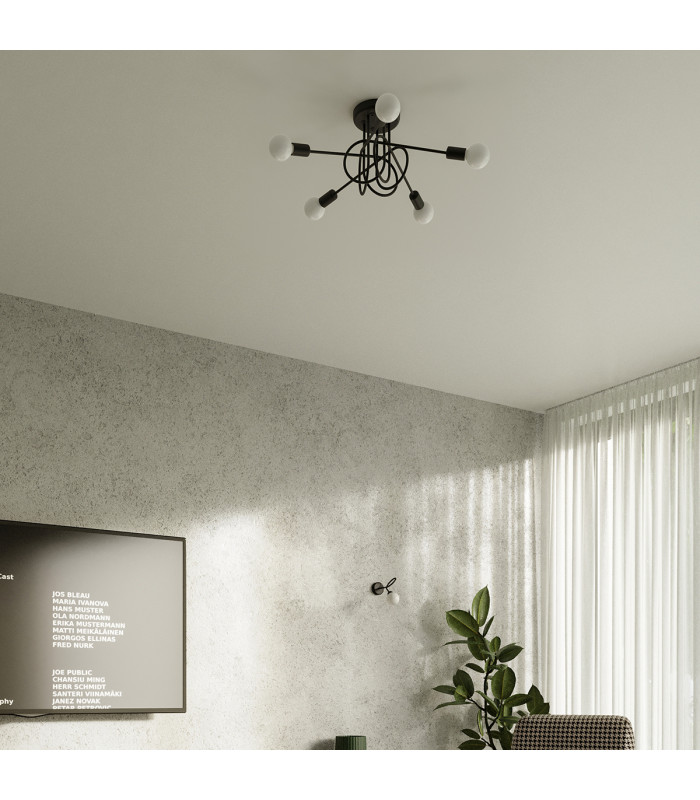 Loop Multi Arm Semi Flush Ceiling Lamp 5 Black-6