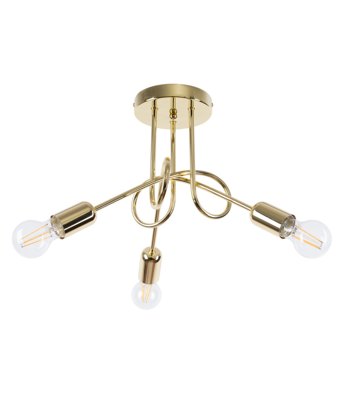 Loop Multi Arm Semi Flush Ceiling Lamp 3 Glossy Gold-1