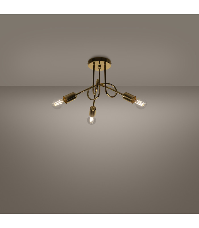 Loop Multi Arm Semi Flush Ceiling Lamp 3 Glossy Gold-2