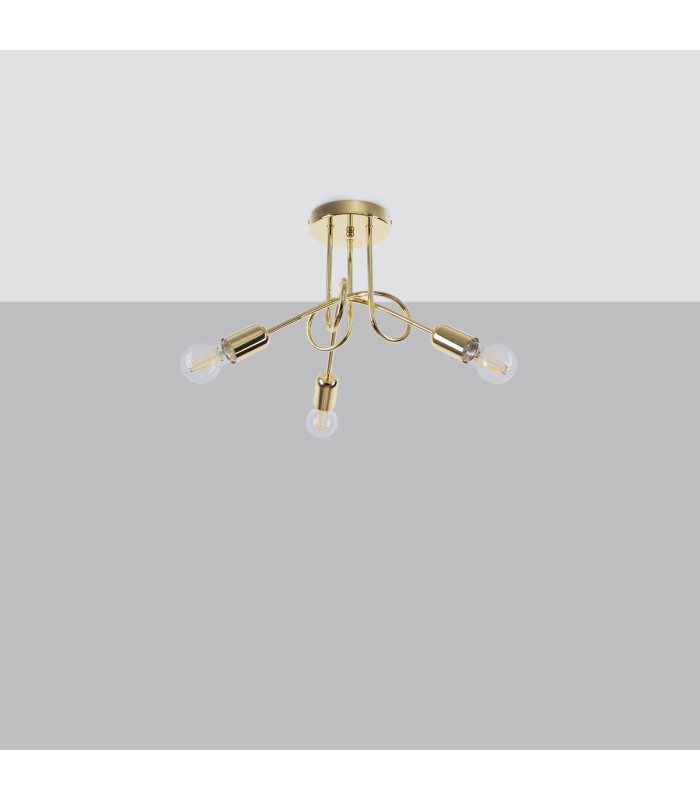 Loop Multi Arm Semi Flush Ceiling Lamp 3 Glossy Gold-3