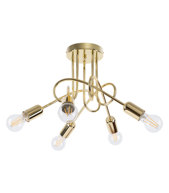 Loop Multi Arm Semi Flush Ceiling Lamp 5 Glossy Gold-1