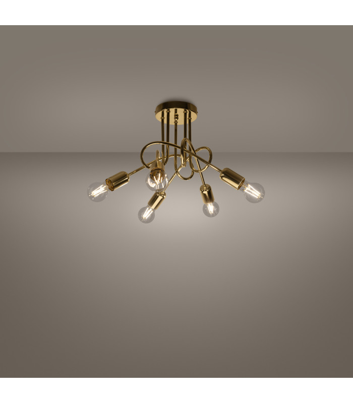 Loop Multi Arm Semi Flush Ceiling Lamp 5 Glossy Gold-2