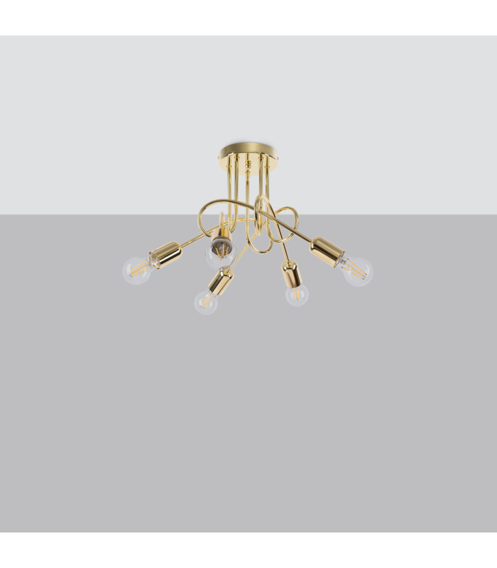 Loop Multi Arm Semi Flush Ceiling Lamp 5 Glossy Gold-3