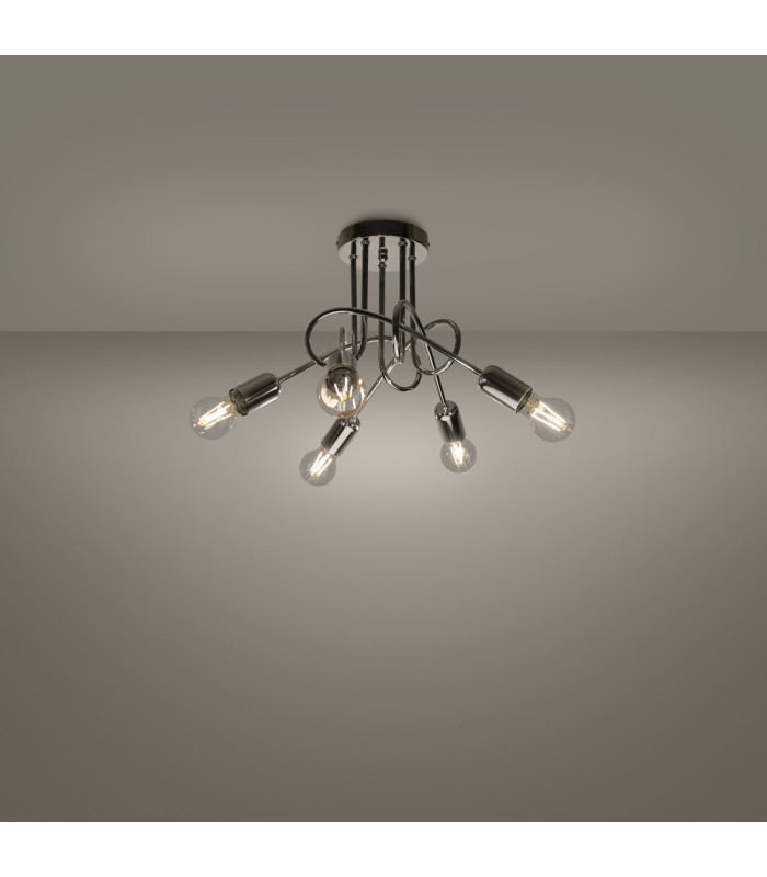 Loop Multi Arm Semi Flush Ceiling Lamp 5 Chrome-2