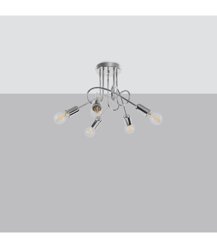 Loop Multi Arm Semi Flush Ceiling Lamp 5 Chrome-3