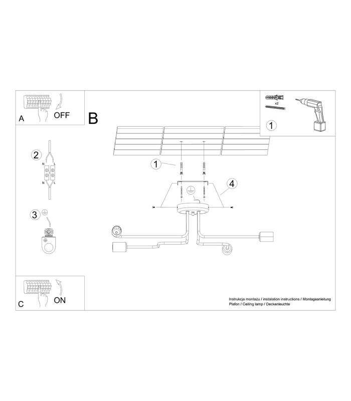 Vector Multi Arm Semi Flush Ceiling Lamp 4 White-5