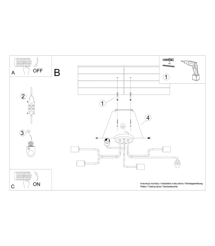 Vector Multi Arm Semi Flush Ceiling Lamp 6 White-6