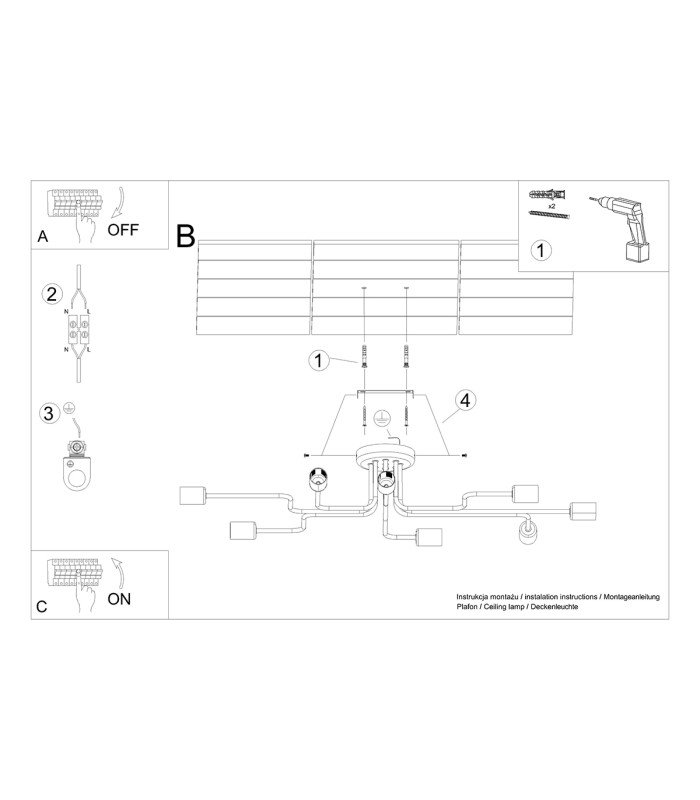 Vector Multi Arm Semi Flush Ceiling Lamp 8 White-5