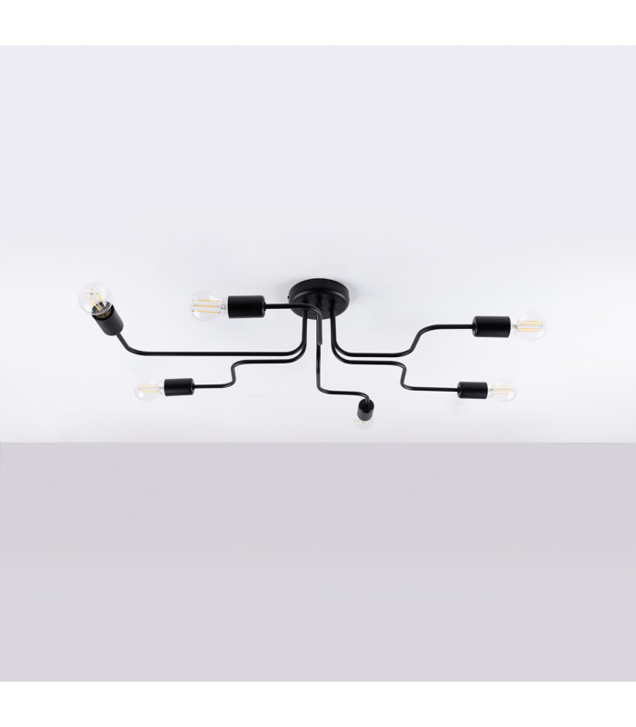 Vector Multi Arm Semi Flush Ceiling Lamp 6 Black-3