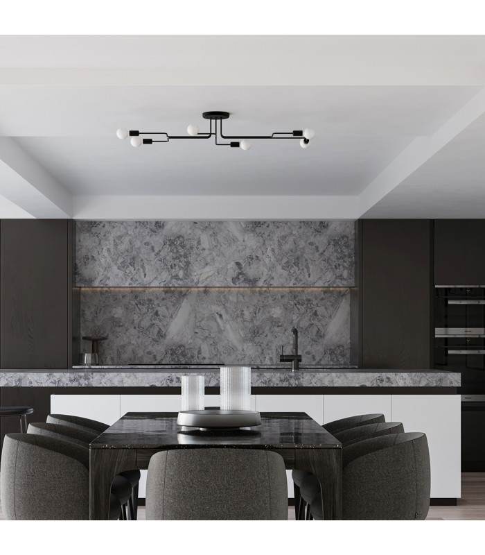 Vector Multi Arm Semi Flush Ceiling Lamp 8 Black-6