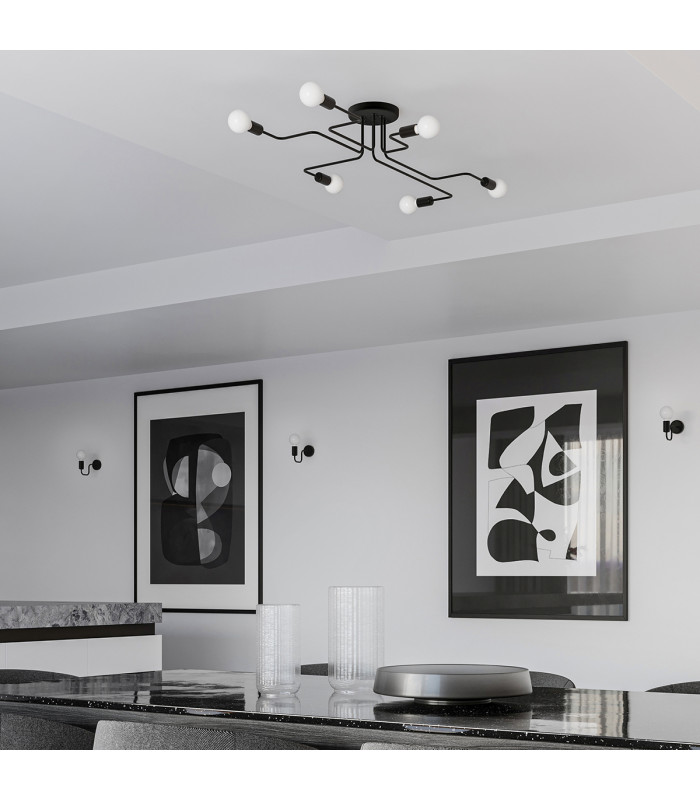 Vector Multi Arm Semi Flush Ceiling Lamp 8 Black-7