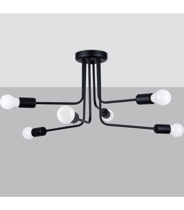 Norah Multi Arm Semi Flush Ceiling Lamp 6 Black-3
