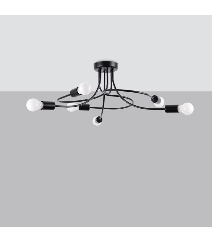 Levar Multi Arm Semi Flush Ceiling Lamp 6 Black-3