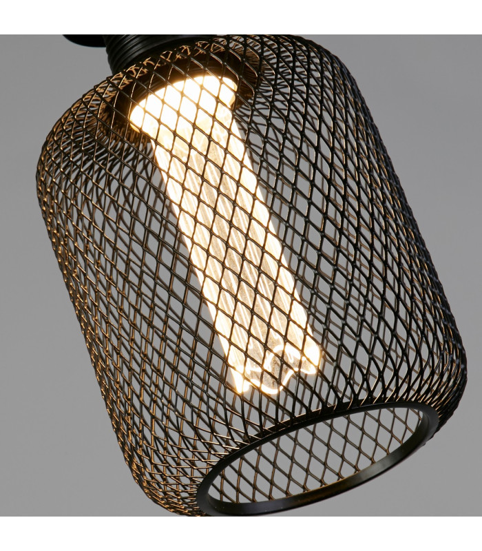 Wire Mesh Effect Drum Lamp Black Metal-3