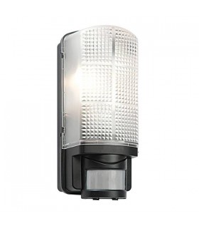 1 Light Outdoor PIR Wall Light Frosted, Black IP44, E27 - 1