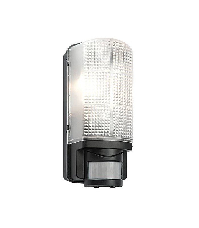 1 Light Outdoor PIR Wall Light Frosted, Black IP44, E27 - 1