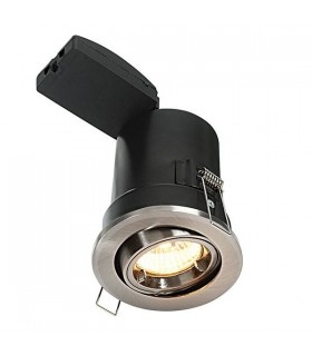 Fire Rated 1 Light Recessed Tilt Downlight Satin Nickel Plate, GU10 - 1