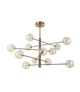 Equinoxe 12 Light Multi Arm Pendant Ceiling Light Shaded Amber