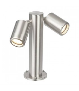 2 Light Outdoor Bollard Post Marine Grade Brushed Stainless Steel, Glass IP65, GU10 - 1