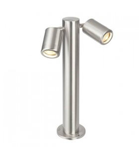 2 Light Outdoor Bollard Post Marine Grade Brushed Stainless Steel, Glass IP65, GU10 - 1