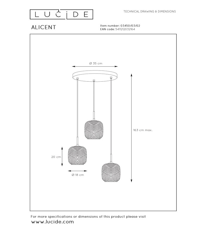 Alicent Pendant light Ø35cm 3xE27 - Matt Gold Brass-6
