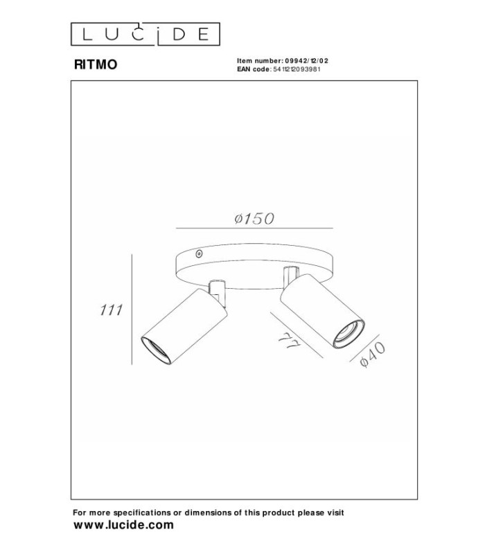 Ritmo Ceiling spotlight Ø15cm 2xGU10 (MR11) - Matt Gold Brass-5
