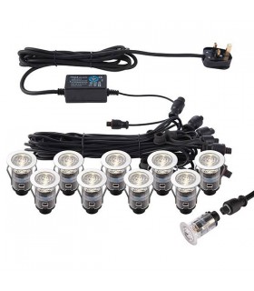 Integrated LED 10 Light Outdoor Recessed Light Kit Polished Stainless Steel, Clear IP67 - 1