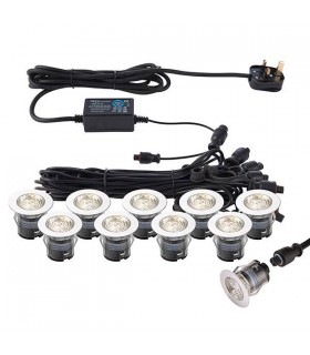 Integrated LED 10 Light Outdoor Recessed Light Kit Polished Stainless Steel, Clear IP67 - 1