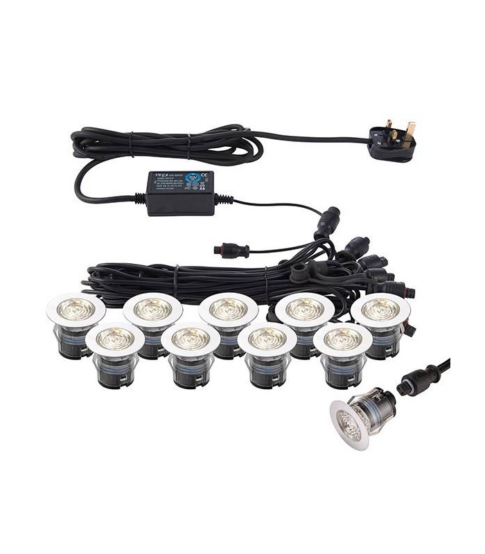 Integrated LED 10 Light Outdoor Recessed Light Kit Polished Stainless Steel, Clear IP67 - 1