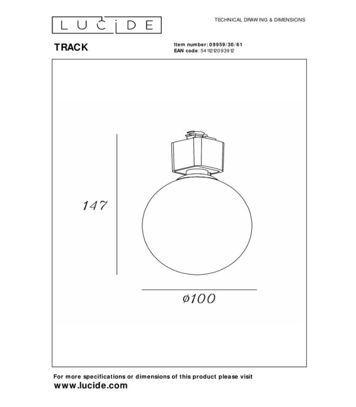 Track Tycho Track Spot 1-circuit Track lighting system - 1xG9 - Opal (Extension)-3