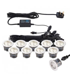 Integrated LED 10 Light Outdoor Recessed Light Kit Polished Stainless Steel, Clear IP67 - 1