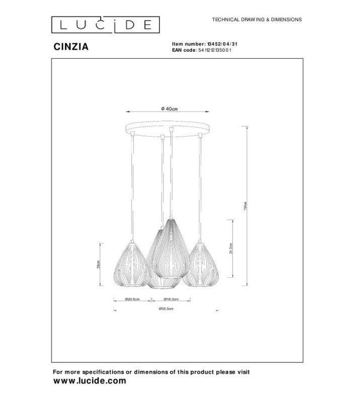 Cinzia Pendant light Ø55.5cm 4xE27 - White-8