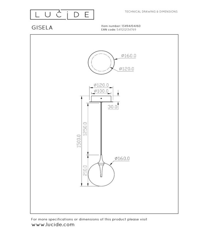 Premium Gisela Pendant light Ø16cm LED 2700K - Transparent-8