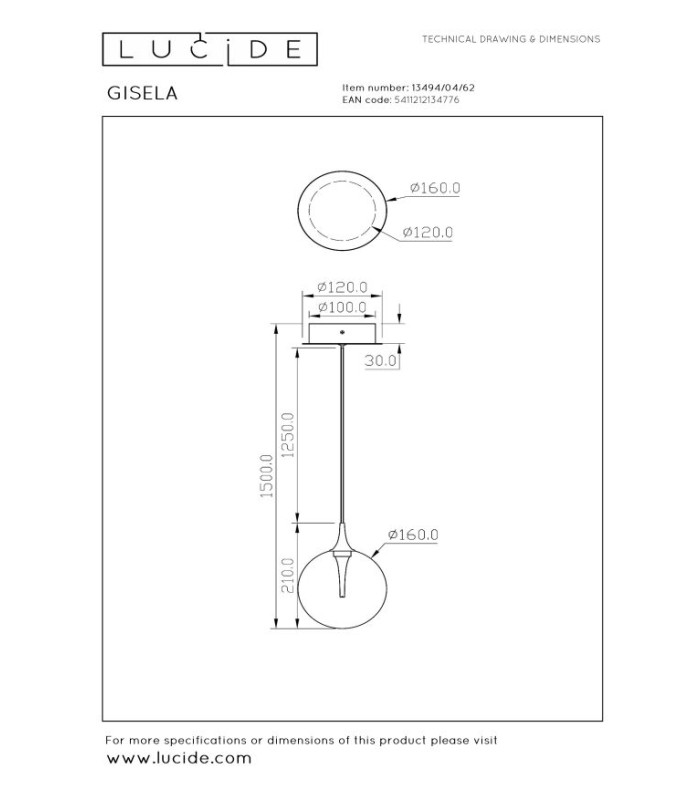 Premium Gisela Pendant light Ø16cm LED 2700K - Amber-9