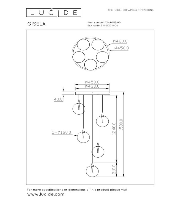 Premium Gisela Pendant light Ø48cm LED Dim. 2700K - Transparent-10
