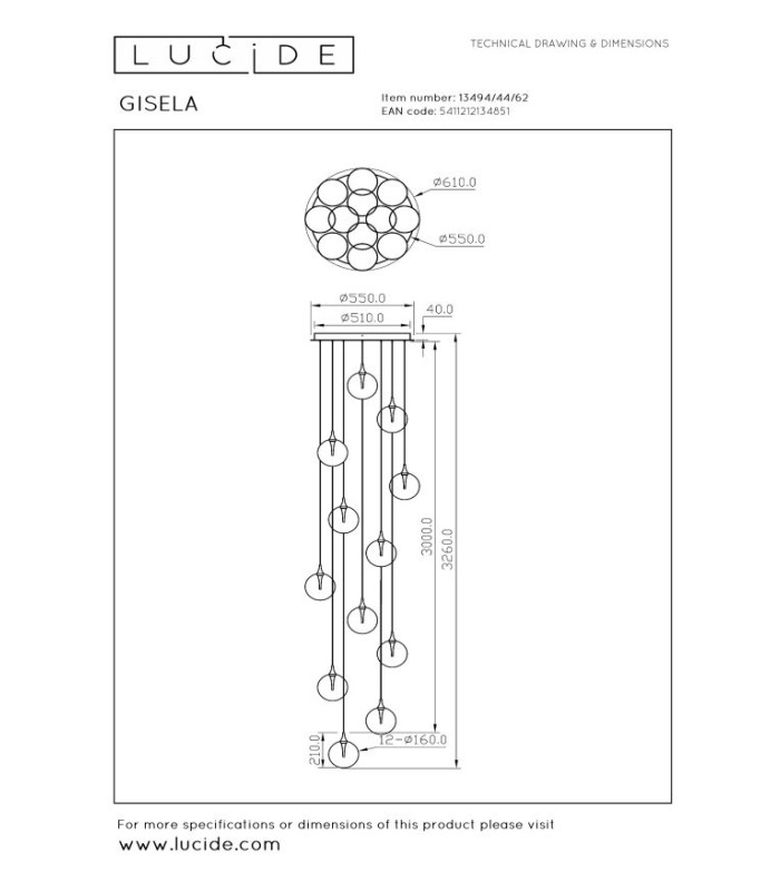 Premium Gisela Pendant light Ø61cm LED Dim. 2700K - Amber-11