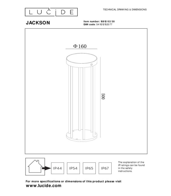 Jackson Bollard light- Solar Ø16cm LED Dim to warm 2850K/3150K IP65 - Day/Night Sensor - Black-7