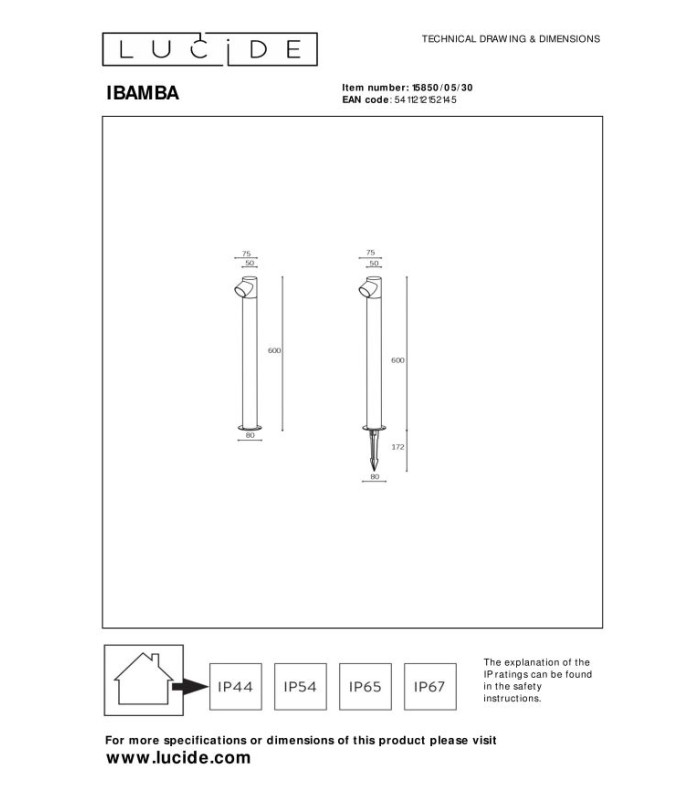 Ibamba Bollard light - LED 3000K IP65 - Black-4