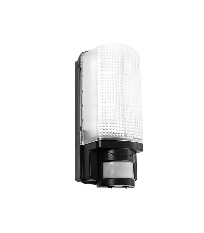 Integrated LED PIR 1 Light Outdoor Wall Light Frosted, Black IP44 - 1