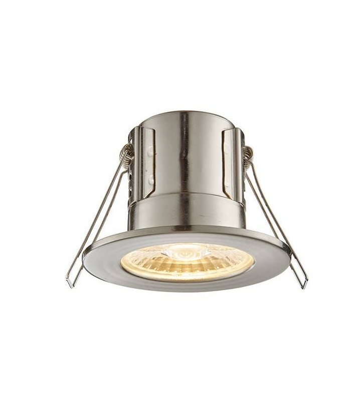 Fire Rated Integrated LED Bathroom Recessed Light Satin Nickel Plate, Acrylic IP65 - 1