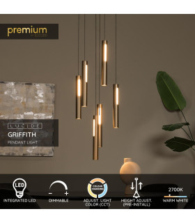 Premium Griffith Pendant light Ø38cm LED Dim. CCT 6x6W 2700K/4000K - Bronze-2