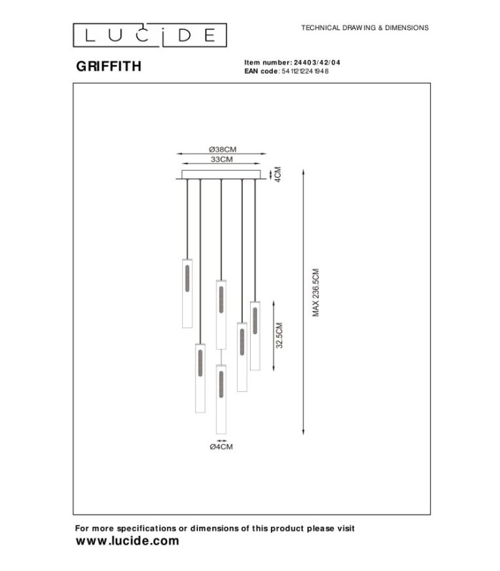 Premium Griffith Pendant light Ø38cm LED Dim. CCT 6x6W 2700K/4000K - Bronze-10