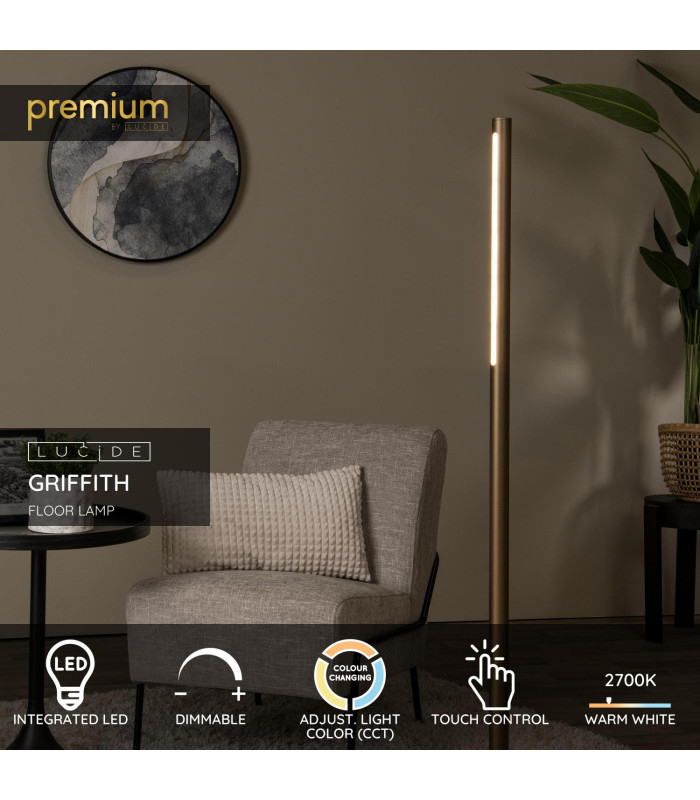 Premium Griffith Floor lamp Ø21cm LED Dim. CCT 1x18W 2700K/4000K - Bronze-2