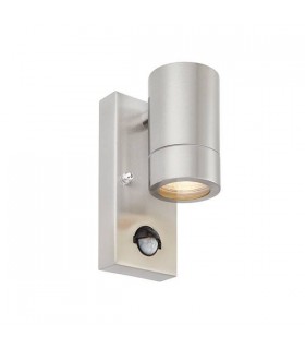 1 Light Outdoor PIR Wall Light Brushed Stainless Steel, Glass IP44, GU10 - 1
