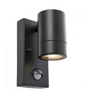 1 Light Outdoor PIR Wall Light Matt Black, Glass IP44, GU10 - 1