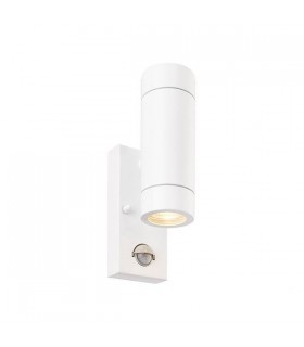 2 Light Outdoor PIR Up Down Wall Light Gloss White, Glass IP44, GU10 - 1