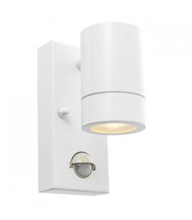 1 Light Outdoor PIR Wall Light Gloss White, Glass IP44, GU10 - 1