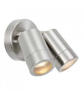2 Light Outdoor Spotlight Brushed Stainless Steel, Glass IP44, GU10 - 1